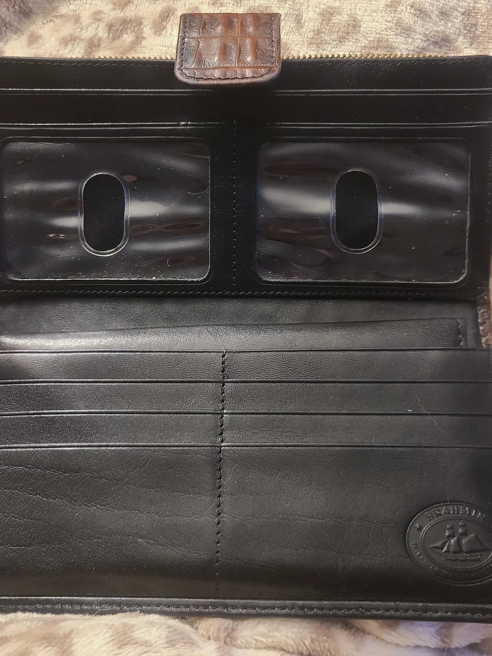 Brahmin Black Leather Wallet with Brown Croc-Trim